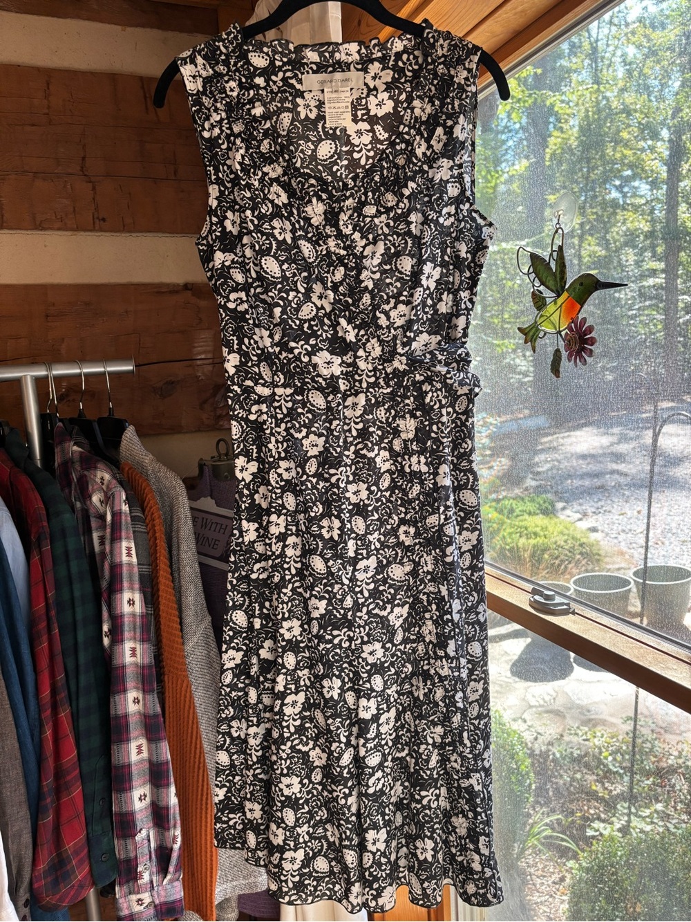 Sleeveless Black & Beige Floral Dress